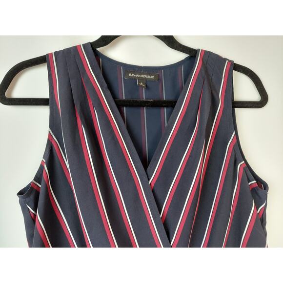 Banana Republic Sleeveless Striped Peplum Ruched Top Blue White Red Sz S - Picture 4 of 8